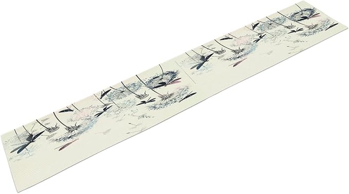 Dandelion Table Runner,Nature Rustic Dragonfly Teal Blue Floral Pattern Print Burlap Tablecloth for Hotel Indoors Outdoor Dining Room Kitchen Table Decor, 13x108in