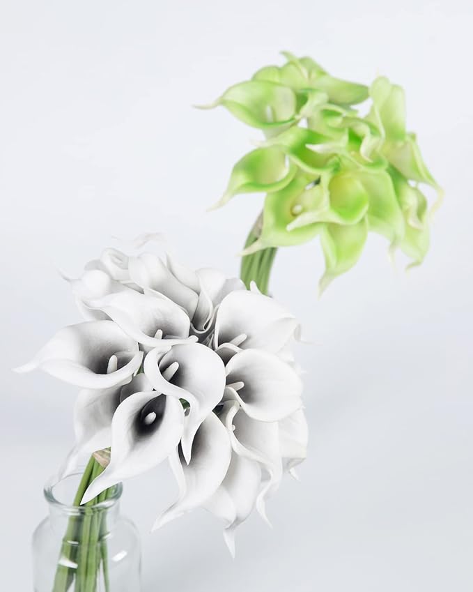 DuHouse 20Pcs Artificial Calla Lily Flower Real Touch Latex Flowers for DIY Wedding Bouquet Party Home Decor (Black White)