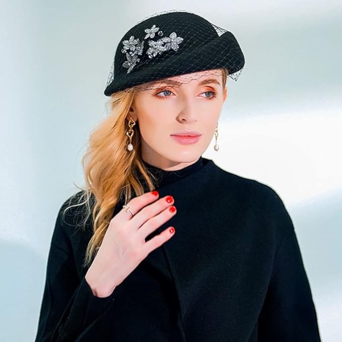 Women Wool Felt Ribbon French Fashion Vintage Millinery Beret Hats Top Cap Ladies Party Wedding Fedoras Chapeau