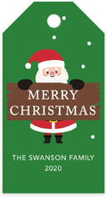 Andaz Press Personalized Christmas Holiday Season Classic Gift Tags, Merry Christmas Custom Family Name and Year, Santa Claus Holding Merry Christmas Sign Design, Holiday Events, Party Favors, 60-Pack