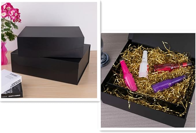 Black Extra Large Gift Box with Lid 4 Pcs 16.5 x 13 x 5.3 Inches, Gift Box large Black Gift Boxes for Presents Clothes Robe Wedding Dress Sweater,Reusable Foldable Bridesmaid Proposal Box（Matte）