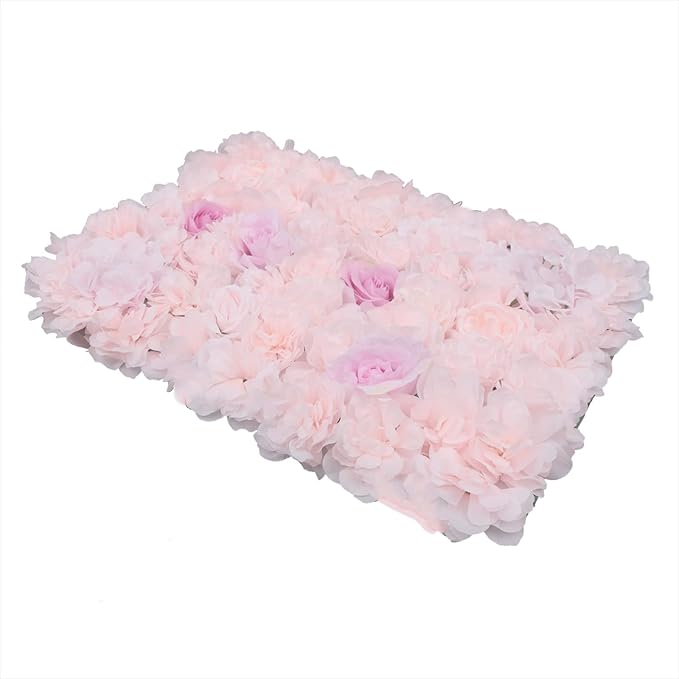 16"x 24" Artificial Flower Wall Panels,Flower Wall Mat Silk Flower Panels for Outdoor Garden Backyard Fence Fence Privacy Screen and Indoor Wall Decor (4Pcs Rose+Light Pink+Champagne)