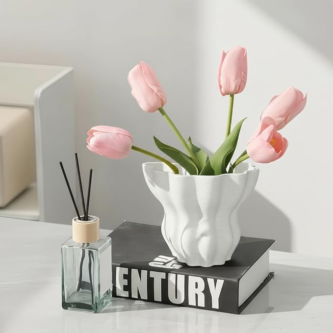 Contemporary White Ceramic Vase, Abstract Irregular Shape Sculptural Accent for Home Decor, Modern Artistic Centerpiece for Coffee Table or Bookshelf