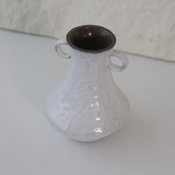Rustic Small Ceramic Vase, Handcrafted Black Farmhouse Vase, Wabi Sabi Pottery Decor for Kitchen, Bedroom, Office, Living Room, Bathroom, Shelf Centerpiece Table