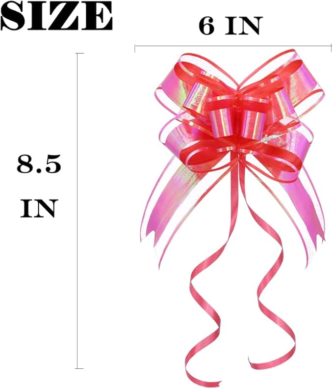 Large Bow for Gift Wrapping - Iridescent Red Gift Bow for Gift Baskets, Premium Ribbon Pull Bows for Women, Valentine's Day, Christmas, Holiday Party Decorations(6 inches, 10PCS)