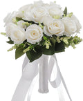 CYANLUX Wedding Bouquets for Bride Bridesmaid Bouquet Champagne White Artificial Roses Flowers for Wedding Valentine's Day Church Home Decoration (1#White)…