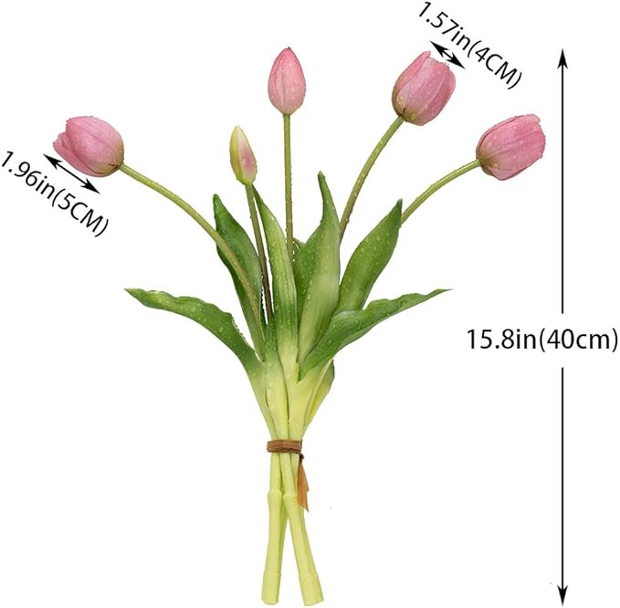 40pcs Artificial Tulips Flowers Real Touch Fake Latex Bouquet for Wedding Party Office Home Kitchen Decoration(Light Purple Suit 40pcs)