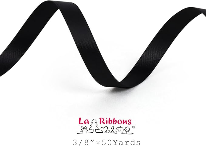 LaRibbons Black Satin Ribbon 3/8 Inch 50 Yards Thin Double Faced Red Silk Ribbon for Flower Bouquet Crafts Gift Wrapping Bow Christmas Decoration