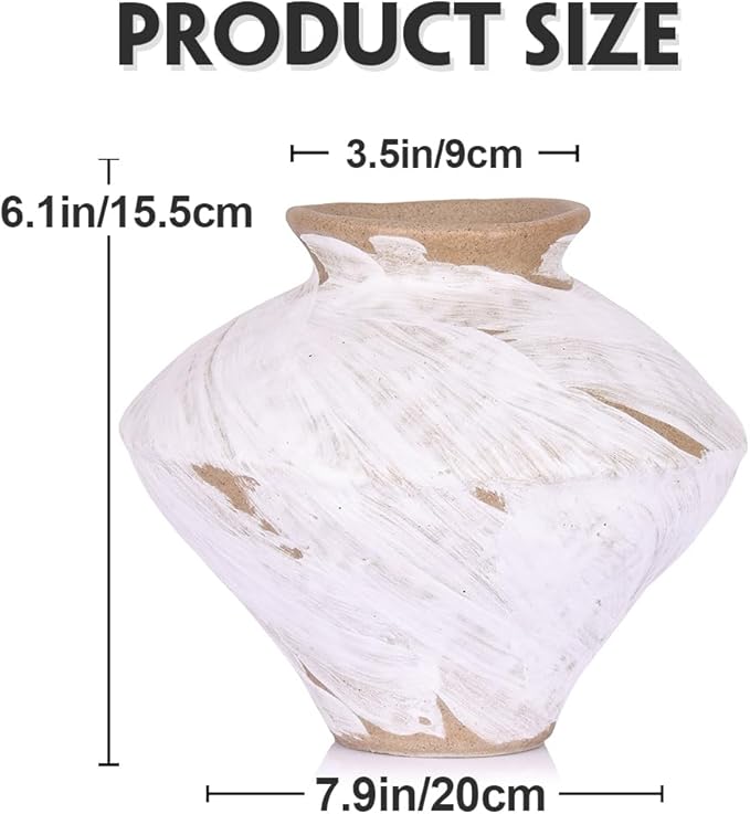 Wabi Sabi Vintage Vase, 6.1" Tall Wabi Sabi Decor Rustic Farmhouse Pottery Vase for Centerpiece, White Textured Pottery Flower Vase for Home Decorative, Table, Living Room, Bedroom, Bathroom, Kitchen