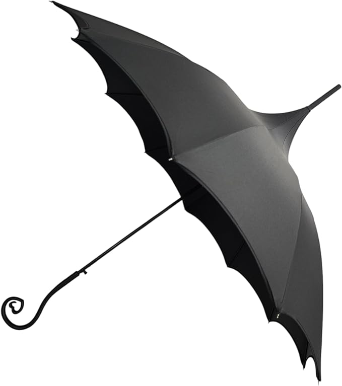 Dark Wing Auto Open Umbrella with Heart of Darkness Handle - Gothic Pagoda Top Design - 12 Rib Windproof Waterproof UV Protection - 41" Large Canopy