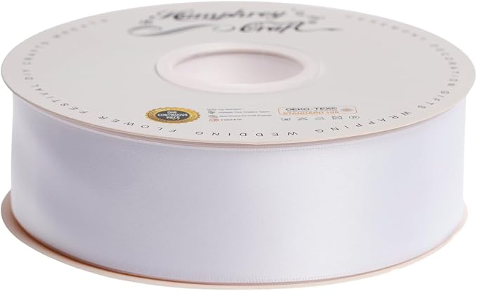 Humphrey's Craft 1-1/2 Inch Double Faced Satin Ribbon - Continuous 50 Yards, White Thick Satin Ribbon for Crafts, Gift Wrapping, Decoration Christmas Tree, Bridal Bouquet,Wedding,DIY Bows,Sewing Hat.