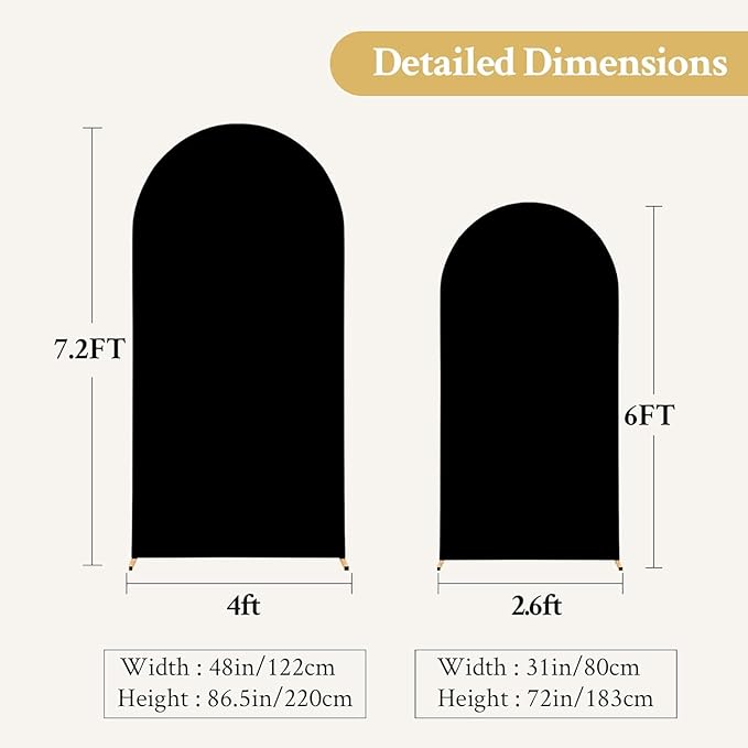 Black Arch Backdrop Cover Set of 2 Birthday Party Arch Covers 7.2 and 6ft Wedding Arch Cover Stretchy Backdrop Bridal Baby Shower Birthday Party Arches Stand Covers Spandex