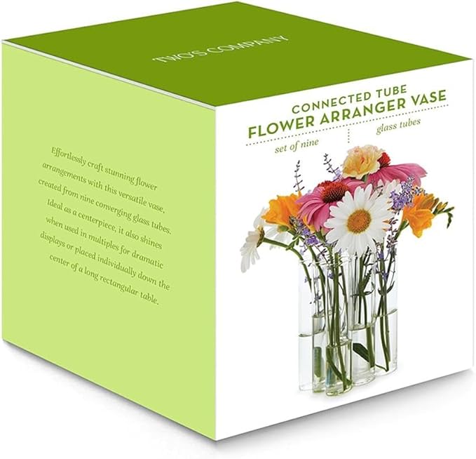 Two's Company Connected Tube Flower Vase, 6-Inch, Glass, Clear, Set of 9