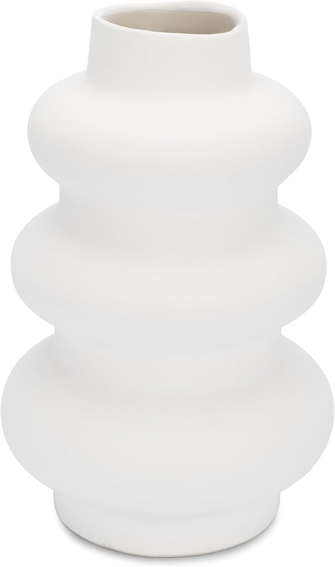 Ajuny Ceramic Vase Set of 2 – White Gourd-Shaped Vases for Centerpieces, Home Decor Living Room, Minimalist Room Decor, Modern Farmhouse Accent, Table Shelf Office Styling, Vases Home Decor Aesthetic.
