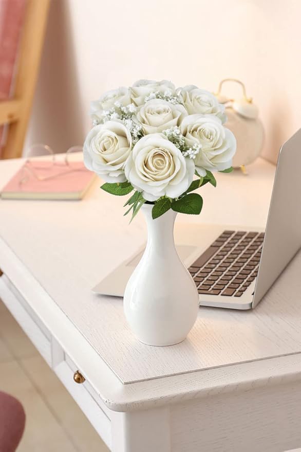 Artificial Rose Flower Artificial Flowers Flower with Long Stem Silk Roses Bouquet for Wedding Bridal Shower Party Home Decoration (Beige, 12 Pcs)