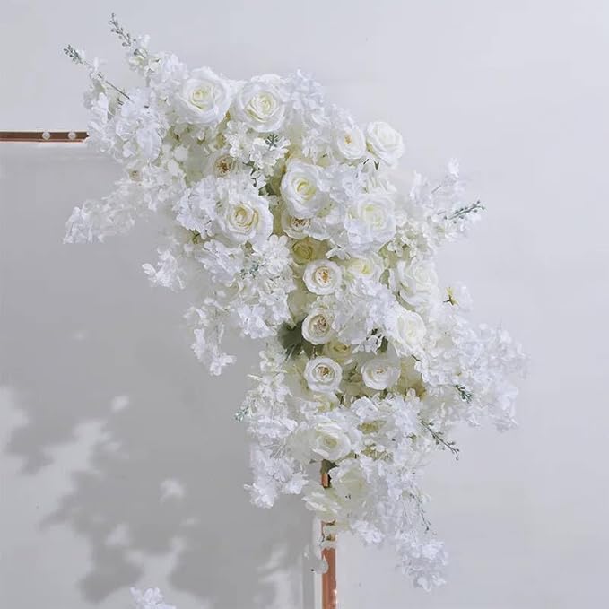 Artificial Cherry Blossom Rose Wedding Arch Flowers, Wedding Welcome Signs Floral Greenery Arrangements, Fake Flower Garland Green Leaves Rose for Home Decor Ceremony Backdrop Decor (Main flower)