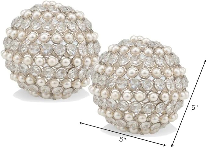 Modern Day Accents 3879 Facetas Perla 5" Silver Cristal & Pearl Spheres - Set of 2, Home Decor, Coffee Table Decor, Decorative Balls, Gem Sphere Ball, Modern Home Decor, Bowl fillers, Gemstone