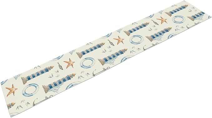 Blue Beach Table Runner, Tropical Ocean Coast Table Runner, Seashell Seasonal Nautical Restaurant Coffee Table Decorations for Home Holiday Party Indoor Outdoor 13x70 Inch
