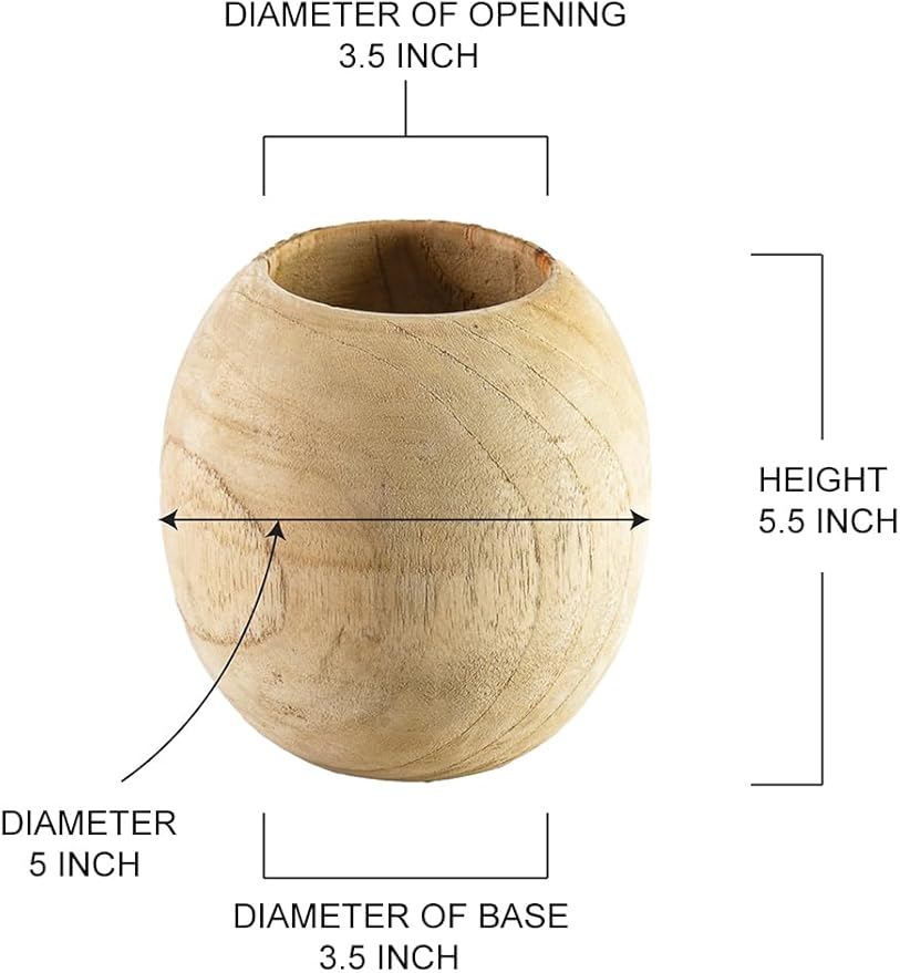 Serene Spaces Living Teak Essence Vase - Handcrafted Natural Wood Vase, Perfect for Artificial, Dried, and Fresh Flowers, Unique Rustic Decor Piece for Home or Office, Gift Idea (Small - Pack of 1)