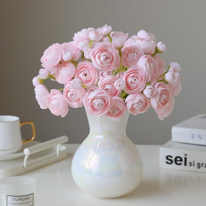 24Pcs Ranunculus Artificial Flower, 16 Inch Faux Silk Mini Ranunculus Flowers Bulk Fake Wedding Filler Flowers for DIY Bouquet Centerpieces Arrangements Bridal Shower Decorations (Light Pink)