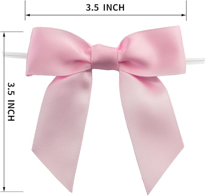 7Rainbows 30pcs Boutique 3.5" Pink Satin Ribbon Twist Tie Bows for Tying Up Packages Gift Wrapping