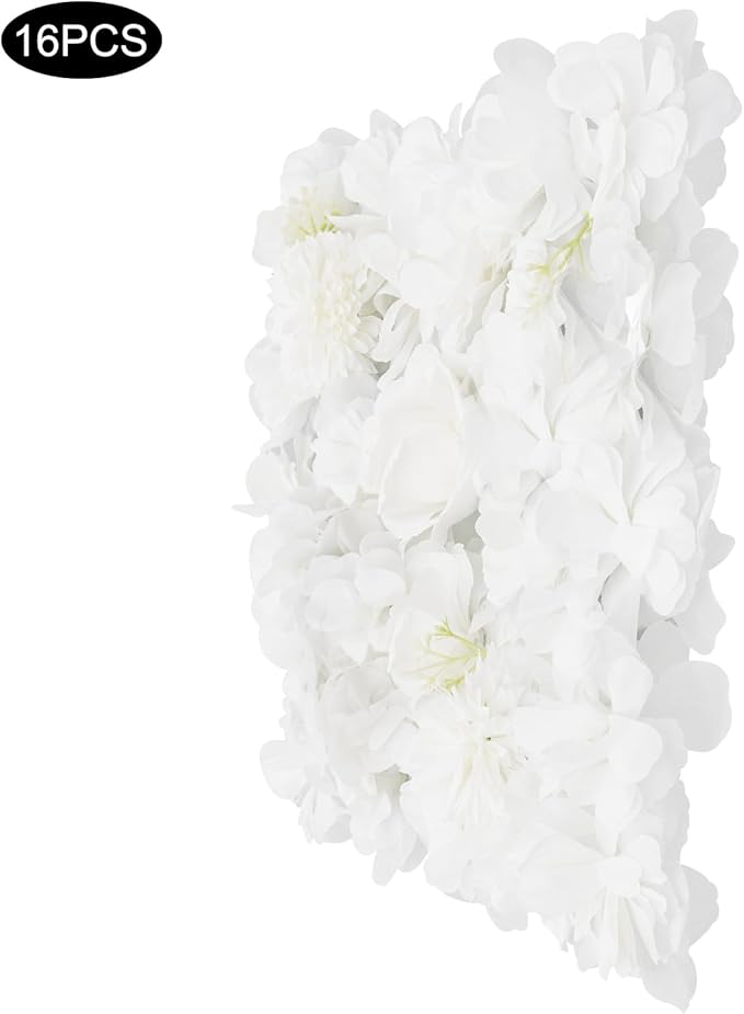 16Pcs Artificial Flower Wall Panel 3D Floral Backdrop Walls13.7 X 13.7" White Flower Wall Decor Panel Flower Backdrop for Party Home Background Decor