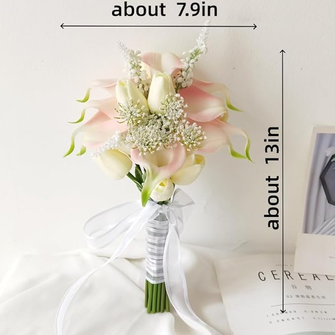 Tulips Calla Lily Artificial Flowers | Real Touch |Bridal Bouquet | Wedding Bouquet Home Décor Party (Pink 1 Bouquet)