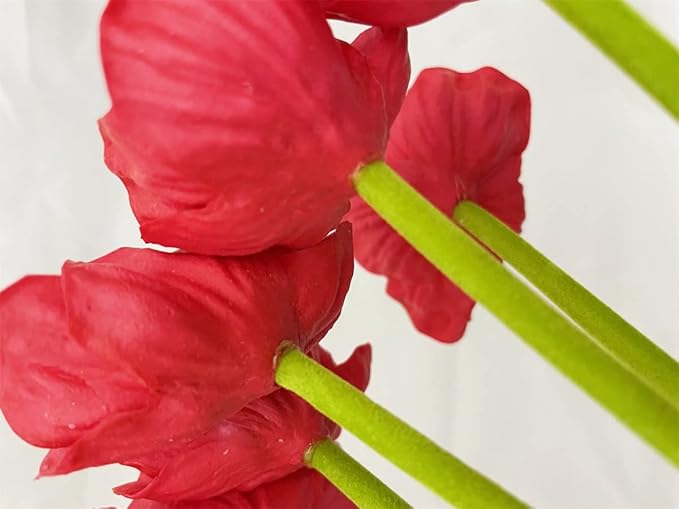 10 PCS High Quaulity Fresh Artificial Mini Real Touch PU/ latex Corn Poppies Decorative Silk fake artificial poppy flowers for Wedding holiday Bridal Bouquet Home Party Decor bridesmaid (Red)