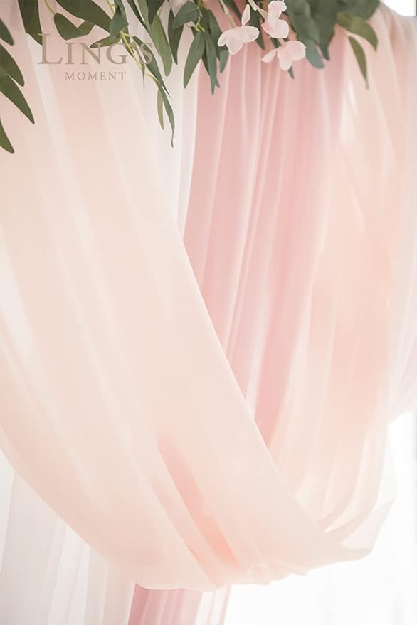 Ling's moment Deluxe Pink Artificial Wedding Arch Flowers with Drapes Kit-Pack of 5, 2pcs Flower Arrangements 3pcs Hanging Sheer Drapes Blush Ceremony Arbor Reception Backdrop Rose Floral Decorations