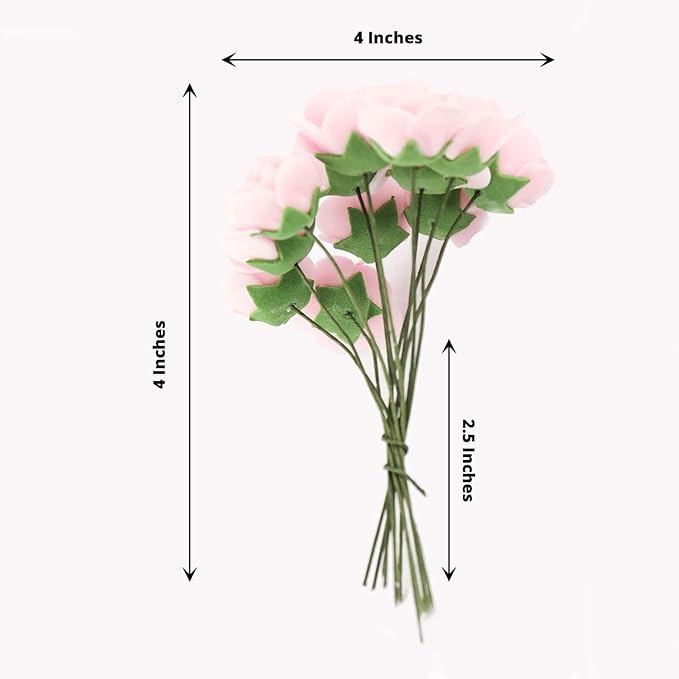 Efavormart 48 Roses | 4" Tall Pink Real Touch Artificial DIY Foam Rose Flowers with Stem, Craft Rose Buds