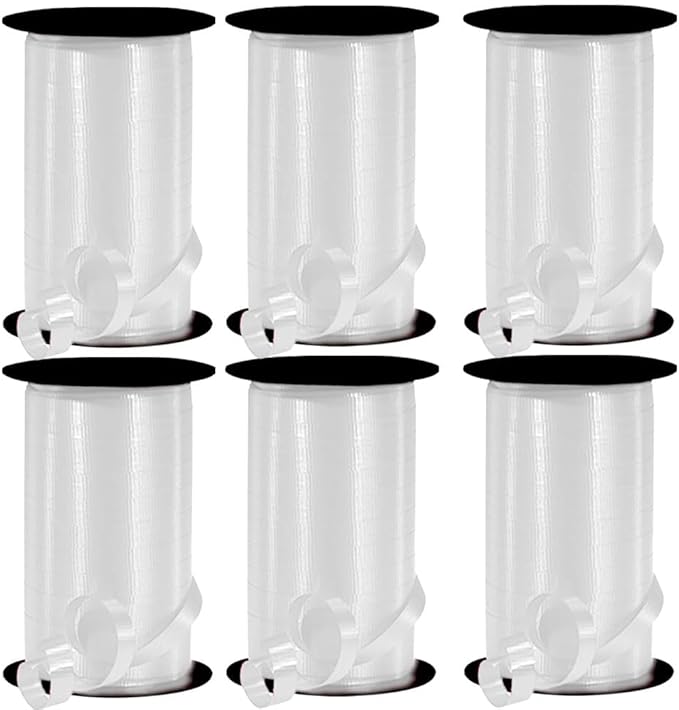 PMU Curling Ribbon - Crimped Texture Curling Ribbons for Gift Box Wrapping, Florist Flowers, Birthday Party Decorations, Festival Art Craft & Christmas Décor - White 3/8 Inch X 250 Yards, Pkg/6