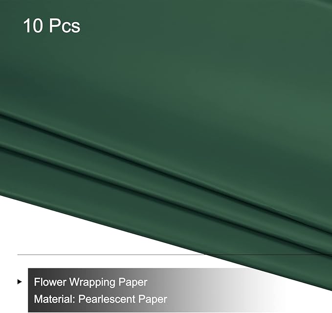 MECCANIXITY 10 Pcs Flower Wrapping Paper 22.8x22.8 Inch Waterproof Florists Wrapping Paper for Florist Bouquet Supplies, DIY Crafts, Gift/Gift Box Packaging Dark Green