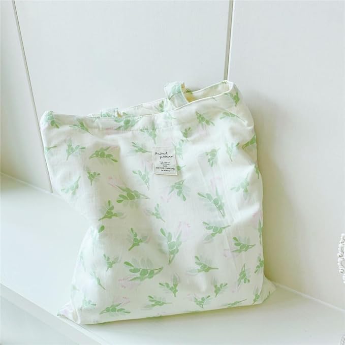 Cotton Canvas Tote Bag Reusable Soft Grocery Cloth Bag Floral Shoulder Bag for Beach Travel Shopping