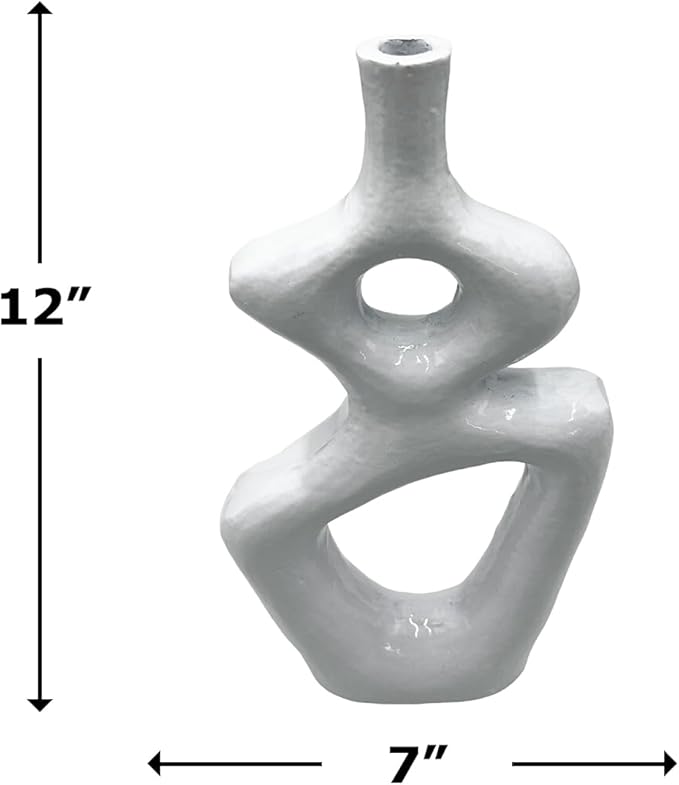12 Inch Tall Decorative Handmade Aluminum Gourd Flower Vase in White