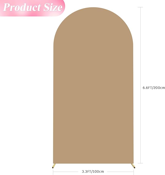 Wokceer 6.6FT Wedding Arch Cover Spandex Fitted Wedding Arch Stand Covers Round Top Chiara Arch Backdrop Cover for Birthday Party Ceremony Banquet Decoration Khaki