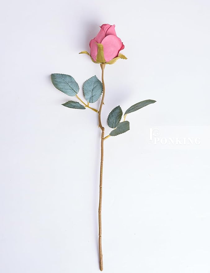 Red Rose Artificial Flower Buds 12pcs Realistic Faux Silk Roses Fake Flowers Bouquets Arrangements Decor for Wedding Spring Mother's Day, Home Table Decorations, Dark Magenta Flower