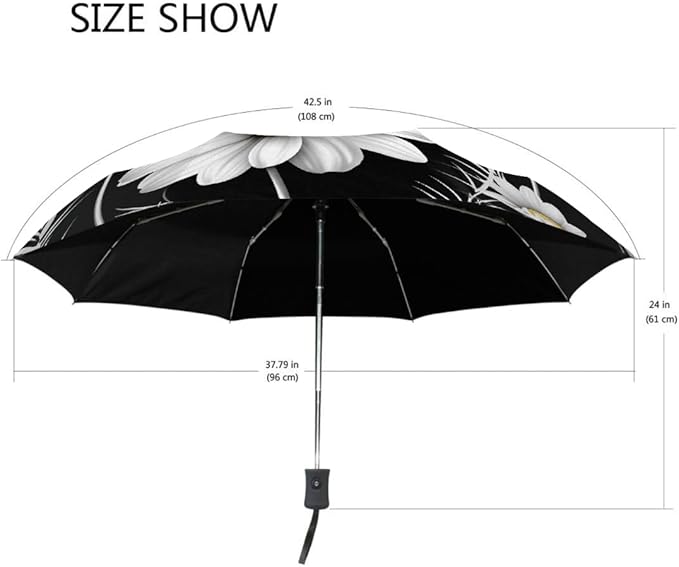 Daisy Flower Print Folding Umbrella Lightweight Travel Umbrella, Compact UV Protection Parasol, Windproof Waterproof Portable Sun & Rain Umbrella for Women Men