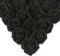 IPOPU Artificial Rose Flower Heads, 100 Pcs Real Looking Black Foam Fake Roses for DIY Wedding Baby Shower Centerpieces Arrangements Party Tables Home Decorations (Black, Stemless)