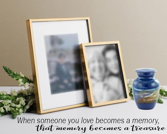 Footprints Keepsake Urn - Footprints Mini Cremation Urns for Ashes - Handcrafted Miniature Beach Sharing Urn - Mini Memorial Blue Urns with Premium Box & Velvet Bag (Keepsake)