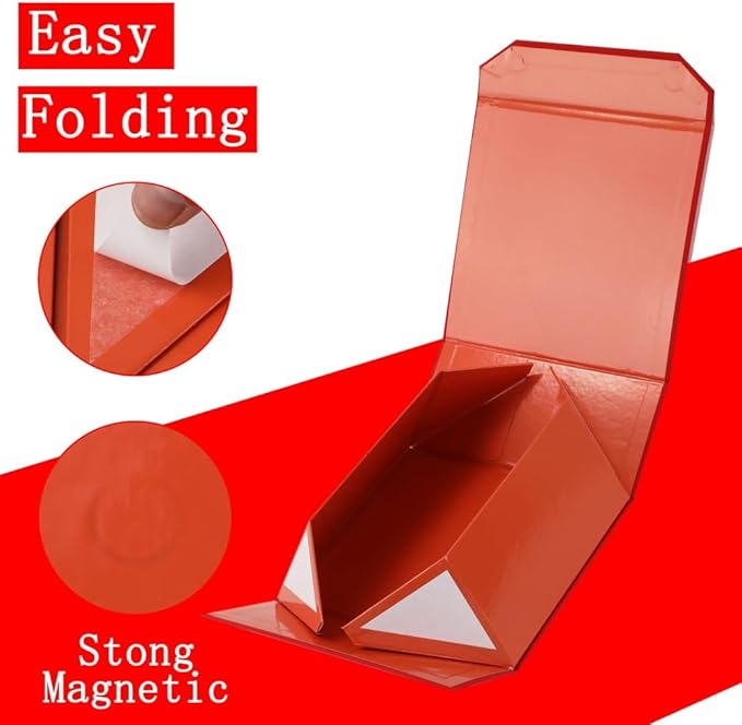 1 Pcs 6x6x3 Inch Red Magnetic Gift Box Small Magnetic Box with Crinkle Paper Red Small Gift Box with Shredded Paper Luxury Gift Boxes with Lids for Presents
