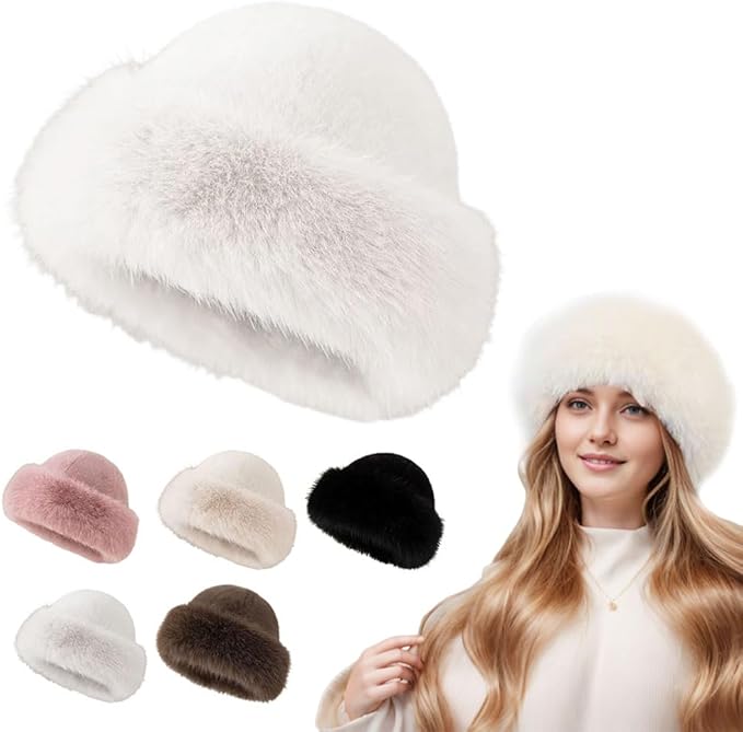 Faux Fur Bucket Hat, Womens Winter Plush Fluffy Furry Mink Hats Warm Thickened Fisherman Cap for Girls Women