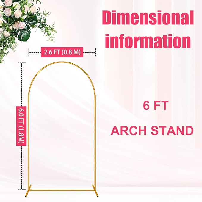 6 FT Arch Backdrop Stand, Metal Background Balloon Arch Stand, Baby Shower Backdrop Arch, Gold Arches for Party Decoration