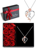 Iefil Christmas Gifts for Women Wife - 925 Sterling Silver Rose Heart Initial Necklace, Anniversary Birthday Gifts for Women, Jewelry Gift for Her Wife Girlfriend Mom Daughter
