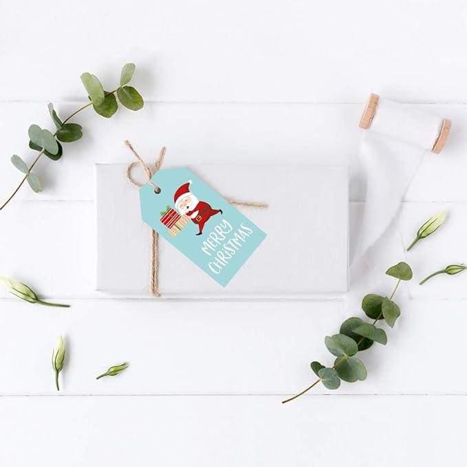 Andaz Press Christmas Holiday Season Classic Gift Tags, Merry Christmas to from Classic Favor Tags, Santa Claus Carrying Christmas Presents Design, for Holiday Events, Parties, and Favors, 60-Pack