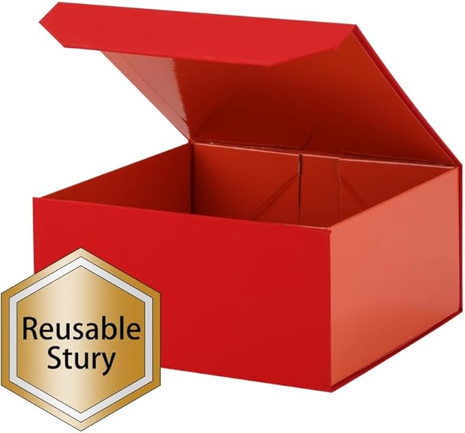 1 Pcs 8x8x4 Inch Red Gift Box Small Gift Box with Shredded Paper Magnetic Box with Crinkle Paper Red Luxury Gift Boxes with Lids for Presents
