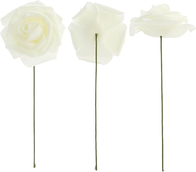 Bright Creations 3" Artificial Rose Flowers 60pcs Real Looking Fake Rose with Stem for DIY Wedding Bouquets and Bridal Shower, Cream