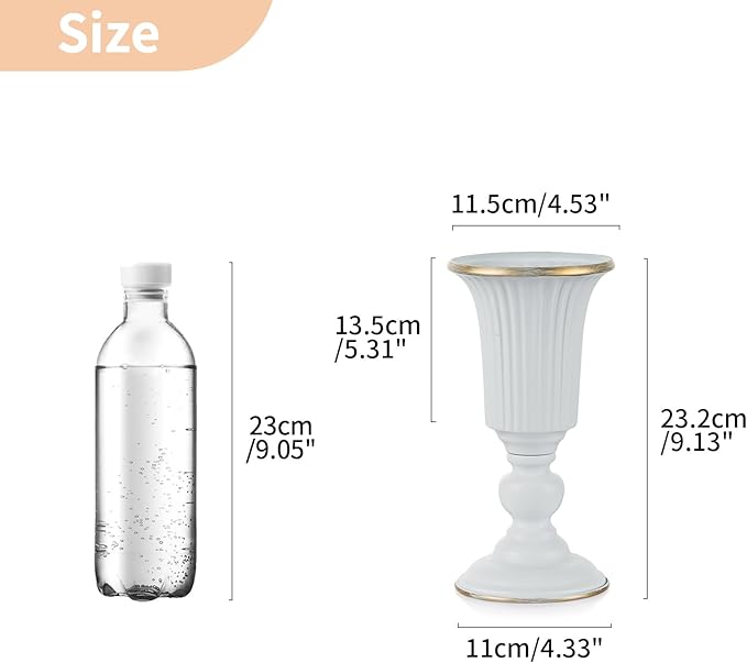 Nuptio 2 Pcs Flowered Metal Trumpet Vase Elegant Wedding Centerpieces Vase for Wedding Party Decoration, 23.2cm Tall Artificial Flower Arrangements for Anniversary Ceremony, White