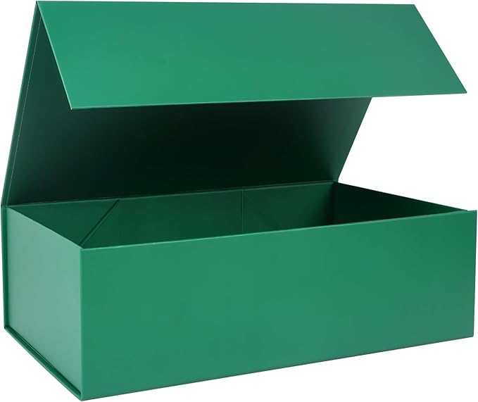 Green Christmas Gift Box with Magnetic Lids 13.8x8.3x4.4 in, Bridesmaid Groomsman Proposal Box, Large Rectangle Storage Box 1 Pack