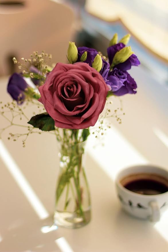 Artificial Rose Flower Burgundy Rose Flower Silk Flowers 12 pcs with Long Stem Silk Roses Bouquet for Wedding Bridal Shower Party Home Decoration