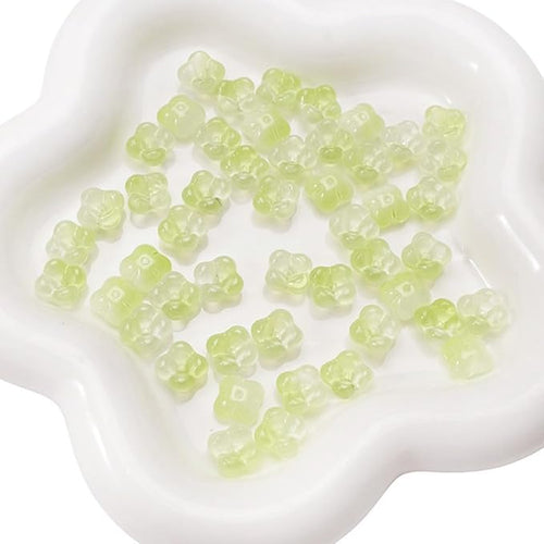 100PCS Glass Flower Beads for Jewelry Making 4 Petal Flower Bead Caps Gradient Cute Floral Beads Aesthetic Charms for Necklace Bracelets Earrings DIY Craft Home Decoration-Green